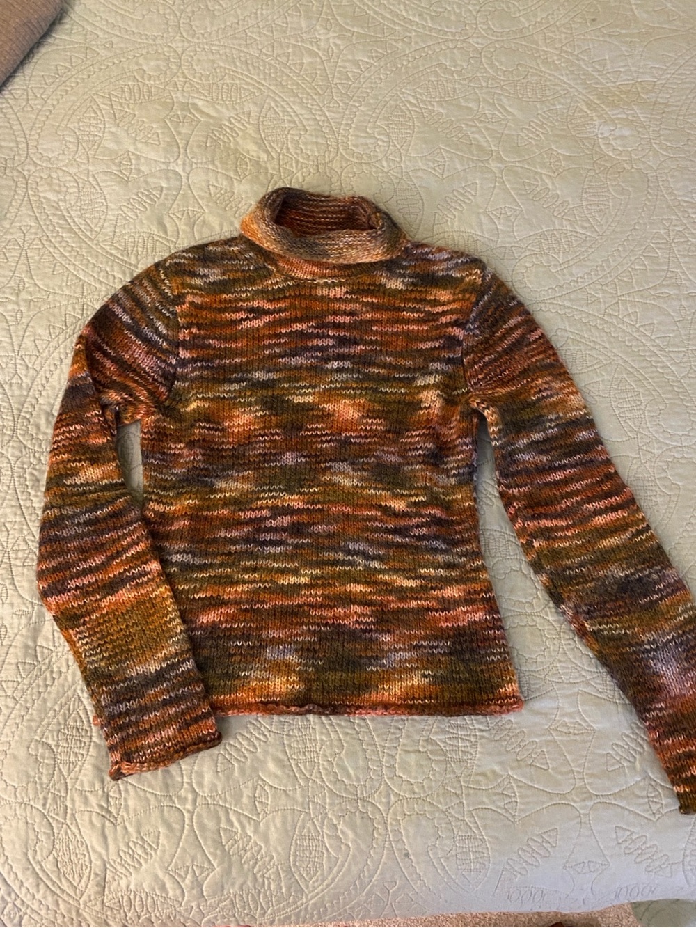DKNY Multitone Cowl Neck Sweater in Orange, Brown & Green